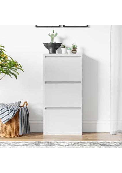 3 Raflı Metal Ayakkabılık Beyaz