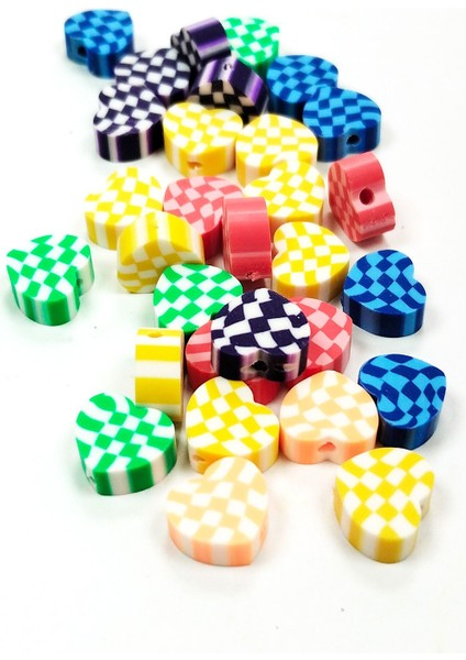 Renkli 10 mm Polimer Kil Boncuk Seti, Misina Hediye, Kalp, Deniz, Çiçek Temalı
