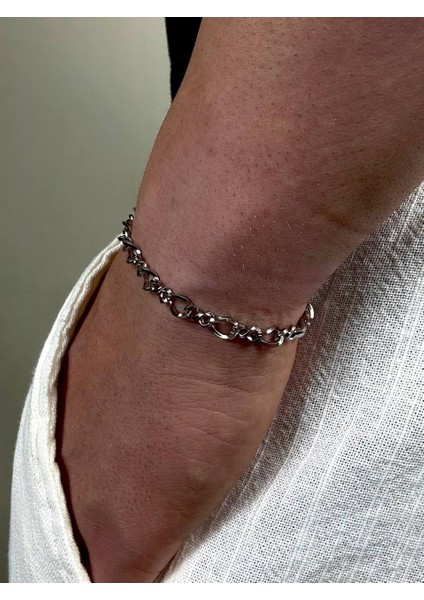 Silver Erkek Zincir Bileklik Kadın Paslanmaz Çelik Renk Atmaz Unısex Kararmaz Çelik Bileklik