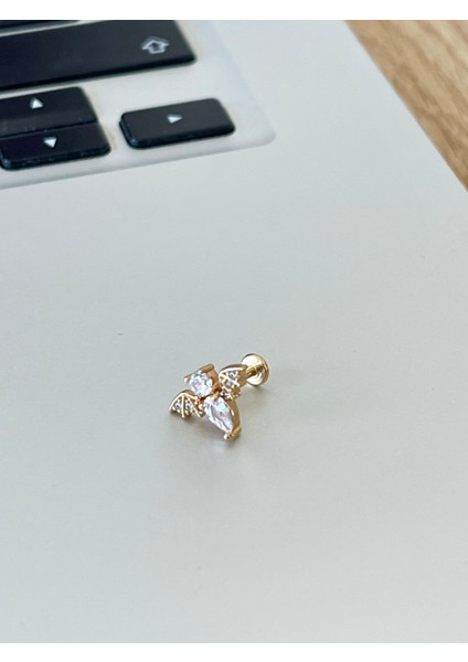 316 L Cerrahi Çelik Zirkon Taşlı Yarasa Modeli Dudak Helix Tragus Kıkırdak Piercingi