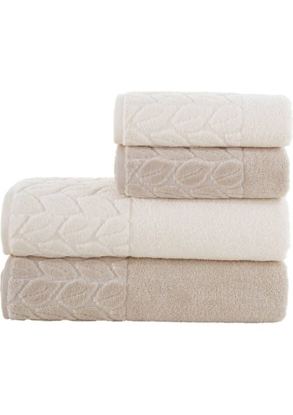 Yumuşak ve şık pamuklu banyo havlu seti, vizon ve krem tonlarında konfor dolu kullanım