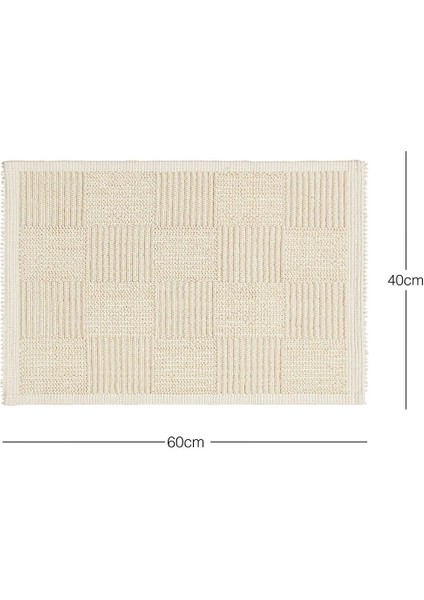 Yıkanabilir pamuklu ekru dama desenli banyo paspası 40x60, ince hav yüksekliği fiyatları