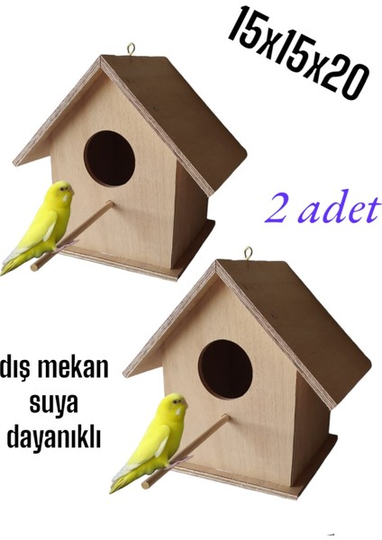 Ahşap Kuş Yuvası Kuş Evi Dış Mekan Suya Dayanıklı 2 Adet