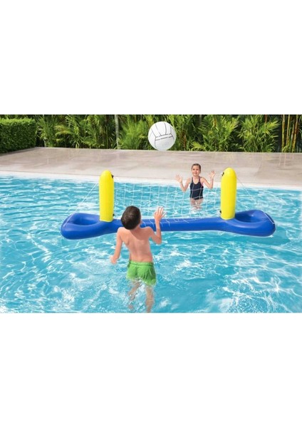 Havuz Voleybol Oyun Seti, 2,44x64 cm, Sarı Lacivert, eğlenceli su aktiviteleri için ideal