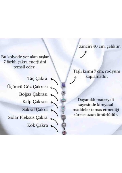 Zarif Tasarım 7 Elementli Renkli Taşlı Özel Y Tasarım Çelik Kolye