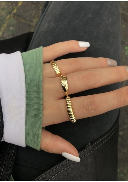 Kadın 3’lü Kombin Gold Kombin Yüzük Seti