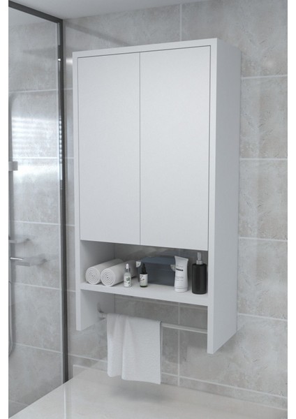 Beyaz çok amaçlı ahşap banyo dolabı ve düzenleyici, şık ve kullanışlı tasarım