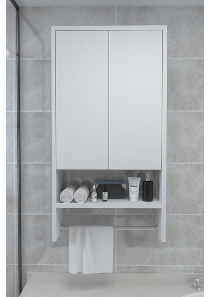 Beyaz çok amaçlı ahşap banyo dolabı ve düzenleyici, şık ve kullanışlı tasarım