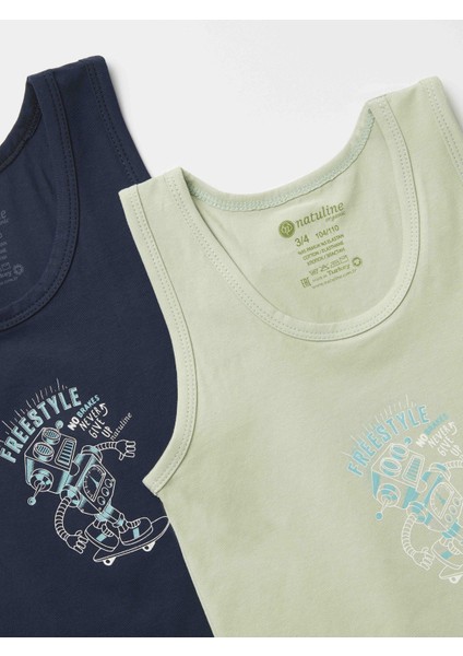 Erkek Çocuk Organik Pamuklu Likralı Atlet Freestyle Robot 4'lü Paket