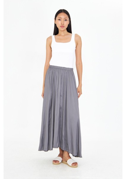 Beli Lastikli Kraşlı Uzun Saten Etek modelleri