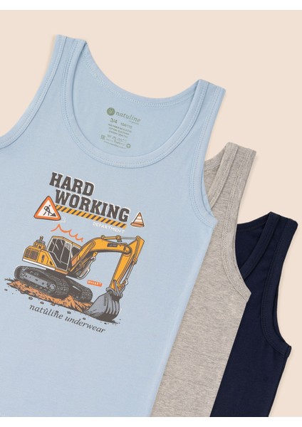 Erkek Çocuk Organik Pamuklu Likralı Atlet Hard Working 6'lı Paket