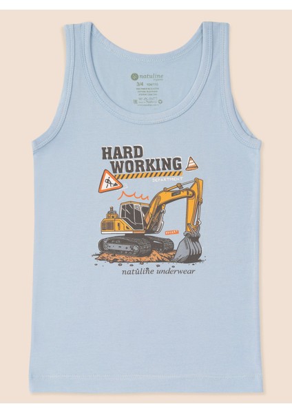 Erkek Çocuk Organik Pamuklu Likralı Atlet Hard Working 6'lı Paket