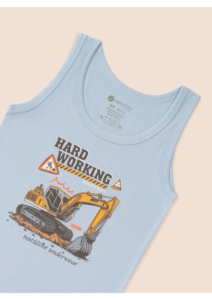 Erkek Çocuk Organik Pamuklu Likralı Atlet Hard Working 6'lı Paket