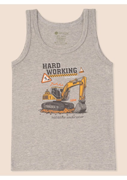 Erkek Çocuk Organik Pamuklu Likralı Atlet Hard Working 6'lı Paket