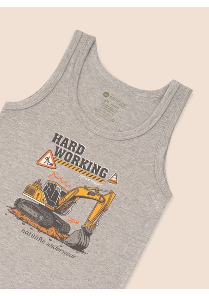 Erkek Çocuk Organik Pamuklu Likralı Atlet Hard Working 6'lı Paket