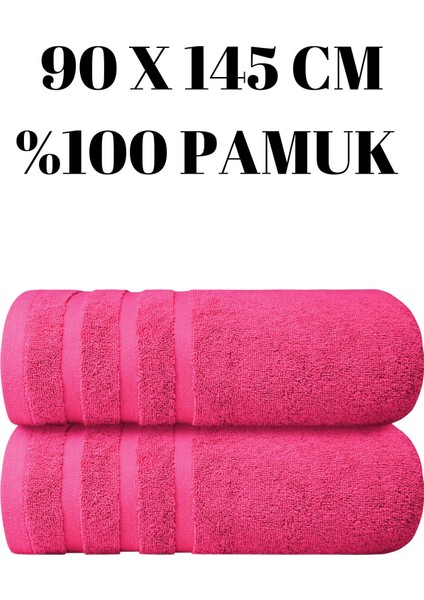 Şeker pembesi büyük boy iki kişilik pamuklu banyo havlusu, çizgi desenli, setli