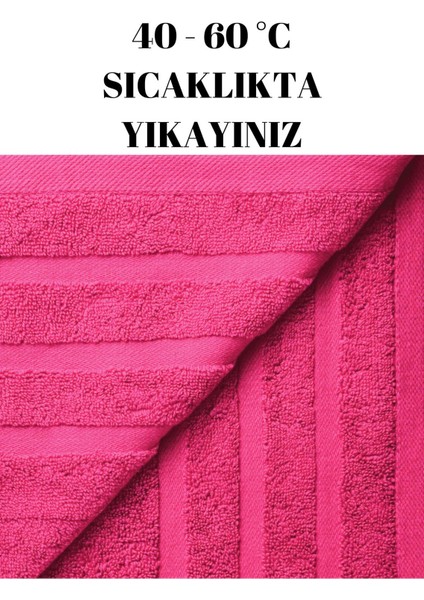 Şeker pembesi büyük boy iki kişilik pamuklu banyo havlusu, çizgi desenli, setli modelleri