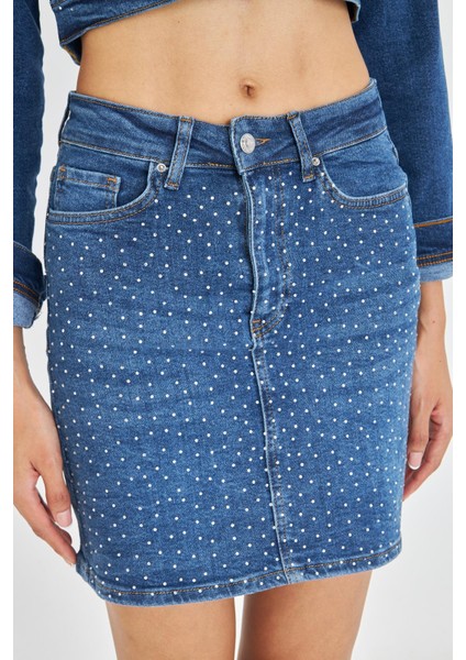 Taşlı Mini Denim Etek fiyatları