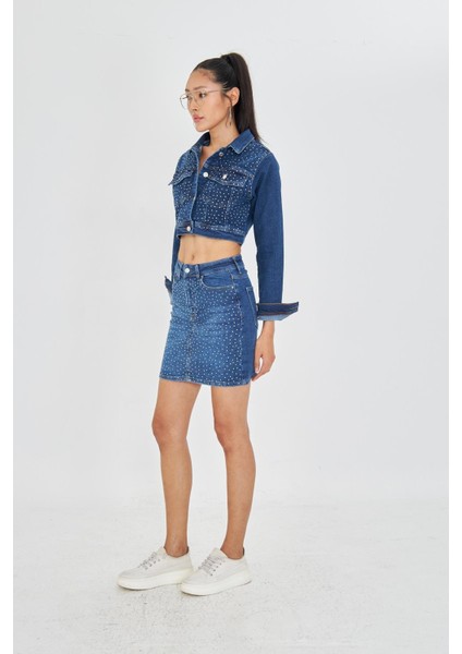 Taşlı Mini Denim Etek fırsatları