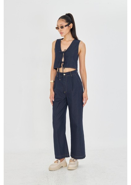 Bağcık Detaylı Denim Yelek modelleri