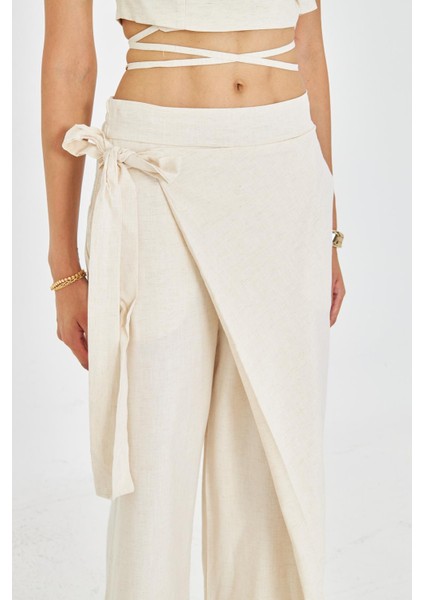 Bol Paça Keten Görünümlü Etek Pantolon fiyatları