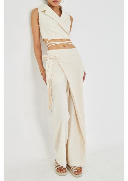 Bol Paça Keten Görünümlü Etek Pantolon modelleri