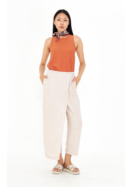 Etek Detaylı Keten Görünümlü Pantolon