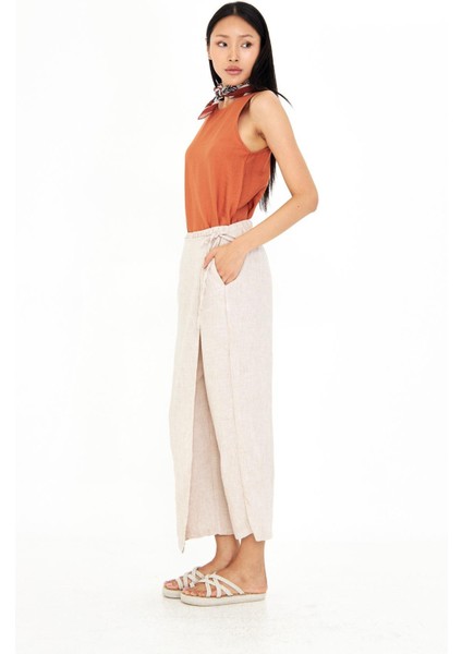 Etek Detaylı Keten Görünümlü Pantolon fiyatları