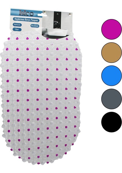 Oval - Eko Pvc +Vantuz Desen - Şeffaf Renkli 122PCS Vantuz Kaydırmaz Banyo - Küvet Paspas 33X61CM (5148)