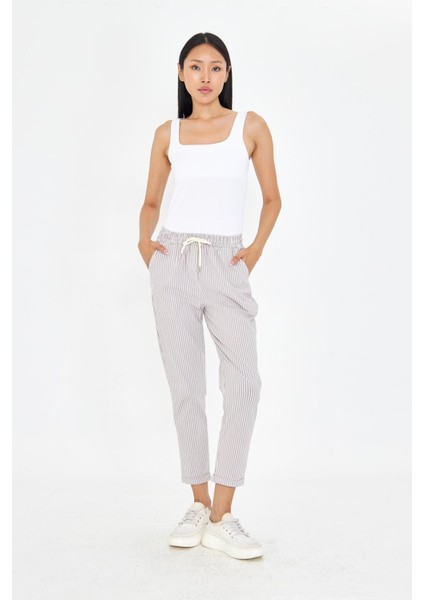 Lastikli Çizgili Chino Pantolon