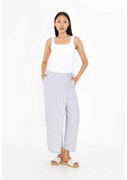 Etek Detaylı Keten Görünümlü Pantolon