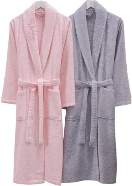Yumuşak ve şık aile bornoz seti, gri-pudra renk, rahat kullanım, bambu materyal, 10+ parça modelleri