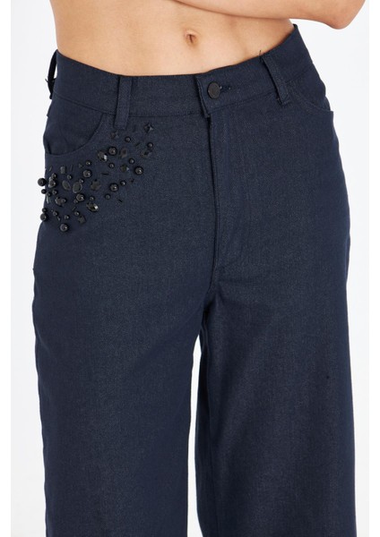 Yüksek Bel Taşlı Denim Pantolon fiyatları