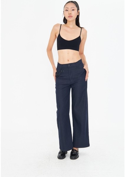 Yüksek Bel Taşlı Denim Pantolon indirimleri