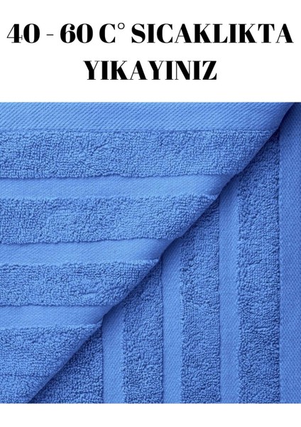 Yumuşak %100 pamuk çizgili büyük boy banyo havlusu seti, mavi renkli, konforlu ve şık fırsatları