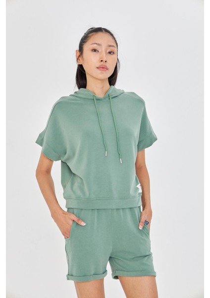 Kapüşonlu Kısa Kol Modal Sweatshirt
