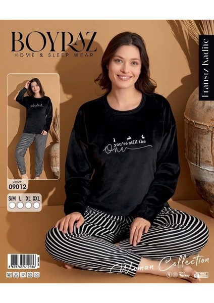Boyraz Bayan Desenli Fransız Kadife Pijama Takımı
