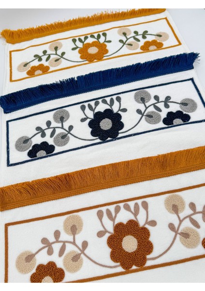 Punch nakışlı saçaklı yüz havlu seti, 3'lü, 50x90, pamuklu, beyaz