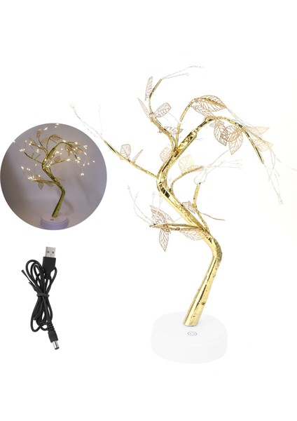 Ağaç Şeklinde Işık Dıy 72LED Yapay Altın Yaprak Ağaç Lambası USB Pille Çalışan Ev Partisi Tatil Doğum Günü Dekorasyon Işığı (Yurt Dışından)