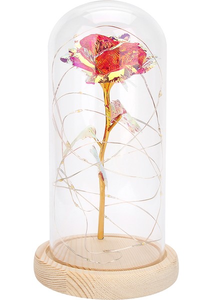 LED Gece Lambası Ahşap Tabanlı Güzel Gül Sevgililer Günü Hediyesi Noel Hediyesi Pembe (Yurt Dışından)