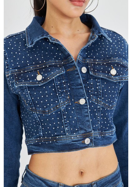 Taş Işlemeli Crop Denim Ceket fiyatları