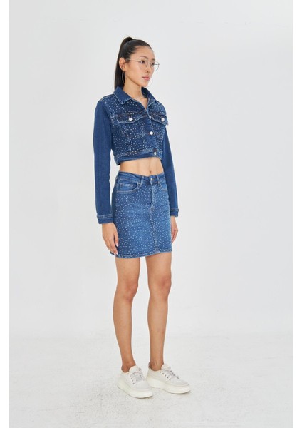 Taş Işlemeli Crop Denim Ceket fırsatları