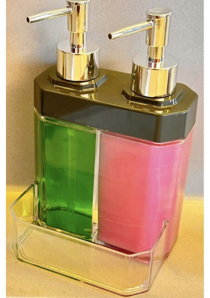 İki Hazneli Akrilik Mutfak Sabun ve Süngerlik, 350 ml, Şık ve Pratik Tasarım, Gri