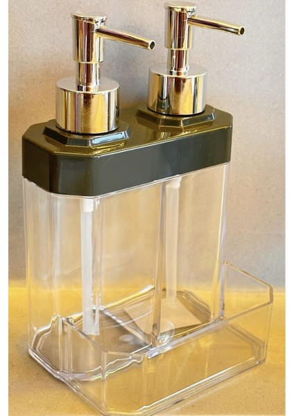 İki Hazneli Akrilik Mutfak Sabun ve Süngerlik, 350 ml, Şık ve Pratik Tasarım, Gri fırsatları