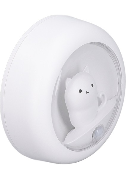 LED Hareket Sensörlü Gece Lambası Sevimli Kedi USB Şarjlı Beyaz Yaratıcı Gardırop Yatak Odası Için (Yurt Dışından)