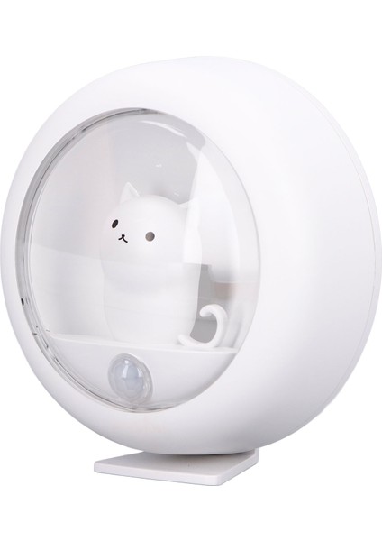 LED Hareket Sensörlü Gece Lambası Sevimli Kedi USB Şarjlı Beyaz Yaratıcı Gardırop Yatak Odası Için (Yurt Dışından)