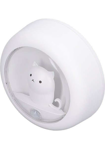LED Hareket Sensörlü Gece Lambası Sevimli Kedi USB Şarjlı Beyaz Yaratıcı Gardırop Yatak Odası Için (Yurt Dışından)