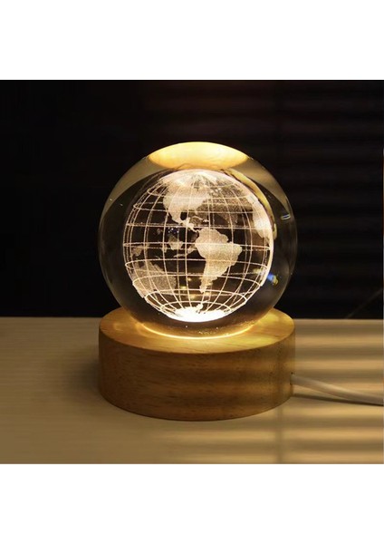 3D Kristal Küre Gece Lambası Iç Oymalı Işıklı Cam Küre Süsü Ahşap Tabanlı Ev Dekorasyonu Için (Yurt Dışından)