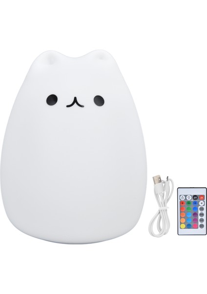 Silikon LED Gece Lambası Uzaktan Kumanda USB Şarjlı Renkli Kedi Işığı Yatak Odası Içinpopüler Kedi (Yurt Dışından)