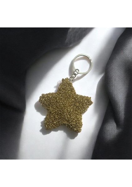 Hand Made Örgü Altın Yıldız Anahtarlık